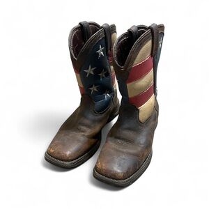 Durango Kids size 3M Square Toe Patriotic Western Flag Cowboy Boots BT245